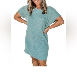 Light Teal Urban Ribbed Shirt Dress